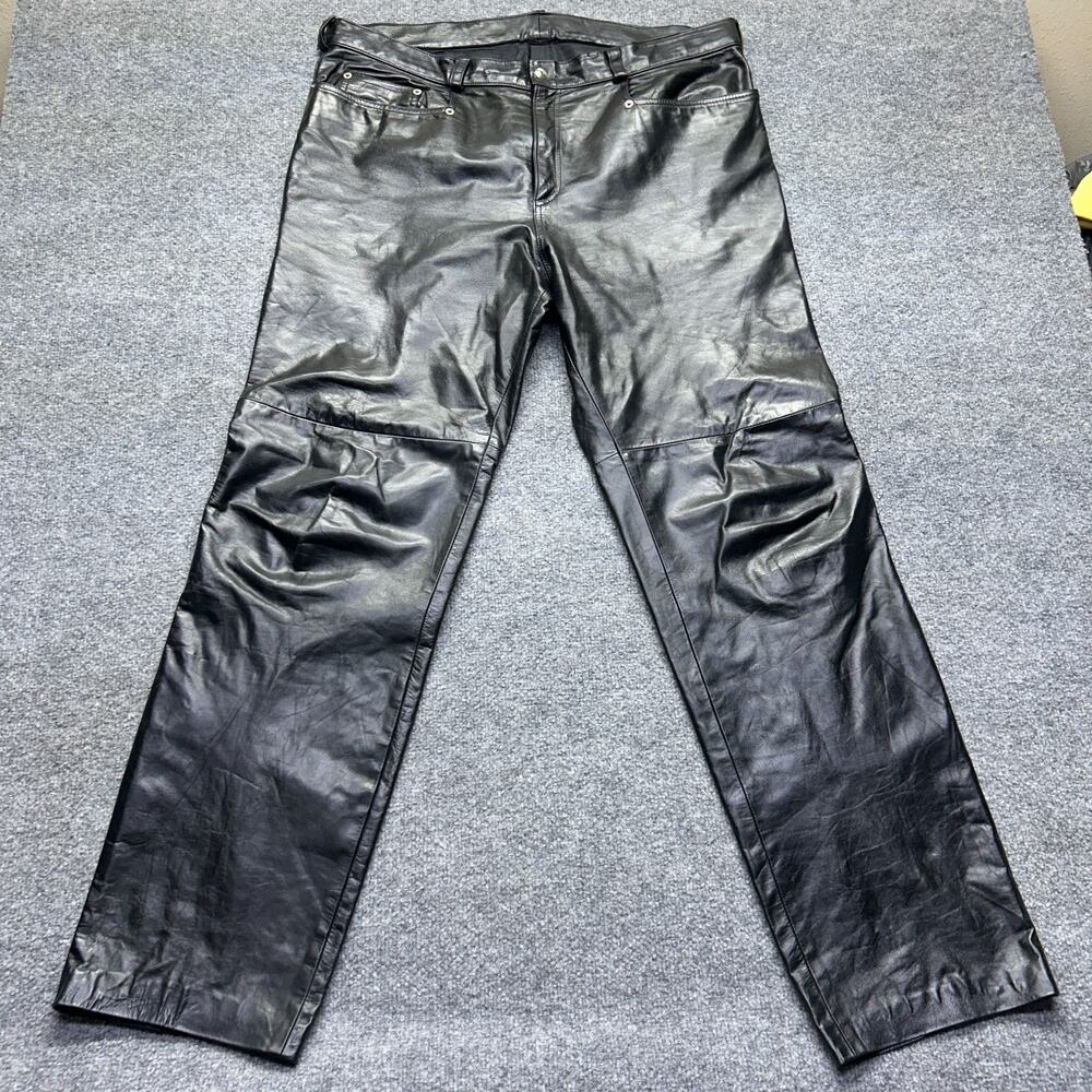 BCBGMaxazria mens Vintage Black Leather Pants Size 38 Straight Leg Moto goth